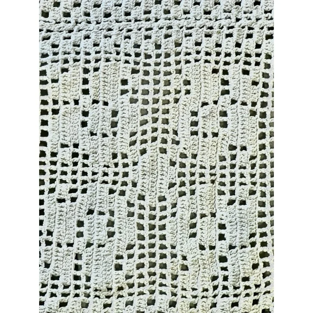 Hand-Crocheted Cream Cotton Table Runner 68